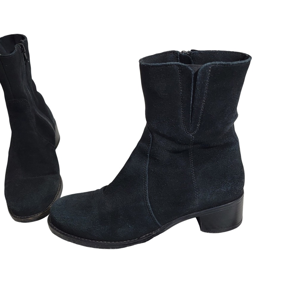 La Canadienne Black Suede Waterproof Ankle Boots Block Heel 32630 7.5 M Canada